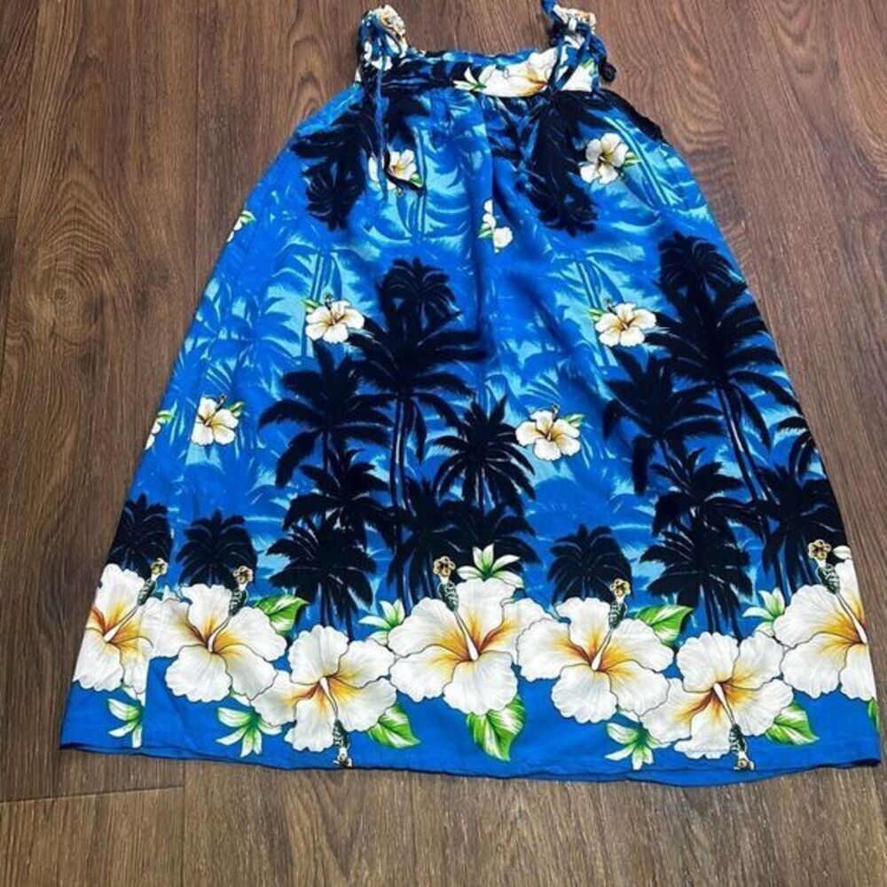 Aloha‎ fashion blue hibiscus Hawaiian babydoll dress beach cover up floral